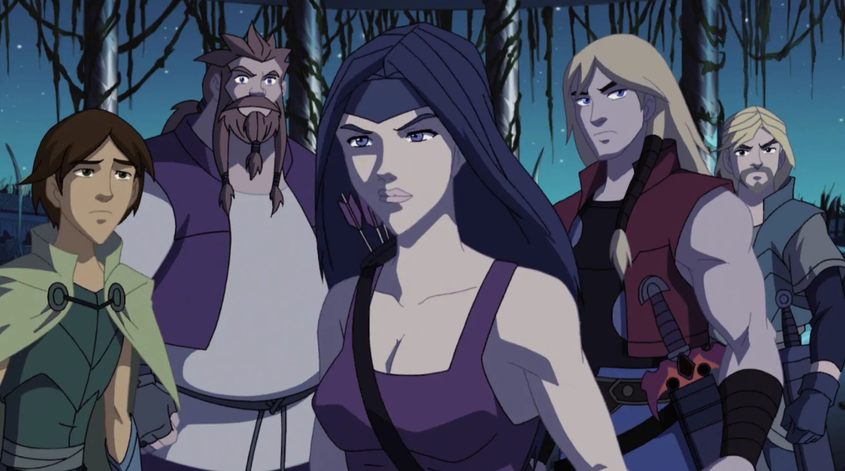 Lady Sif, Loki, Volstagg, Thor, and Fandral