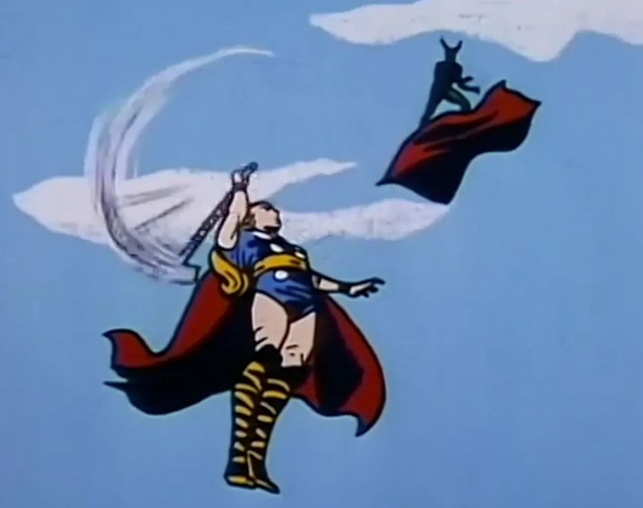 Thor Follows Loki with His Hammer