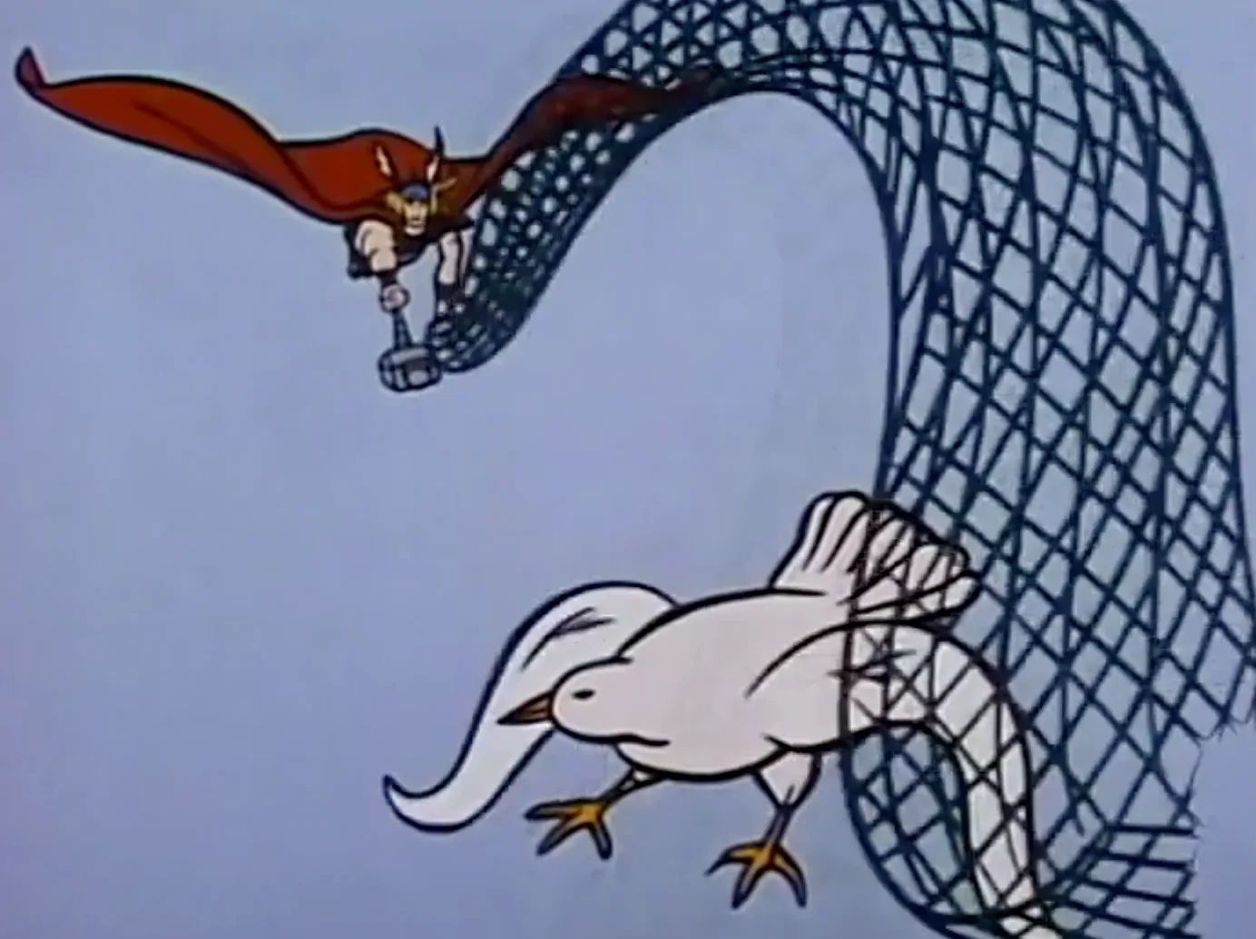 Thor Catches Bird Loki with a Tennis Net